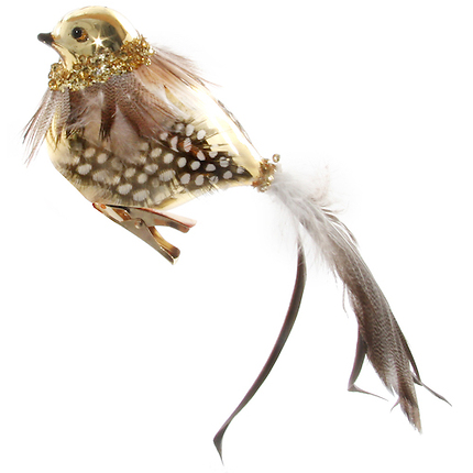 Shiny bird with feather tail and gold necklace 20cm
