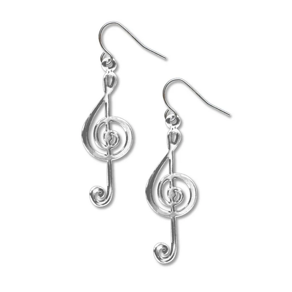 Large G-Clef Silver Tone Earrings